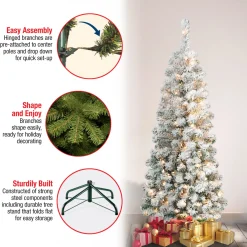 Hot National Tree Company 4.5 ft. Pre-Lit Acacia Pencil Slim Flocked Tree with Clear Lights