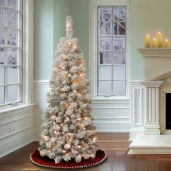 Hot National Tree Company 4.5 ft. Pre-Lit Acacia Pencil Slim Flocked Tree with Clear Lights