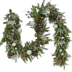 Clearance National Tree Company 9 ft. Pre-Lit Alpine Decorated Garland with Warm White LED Lights