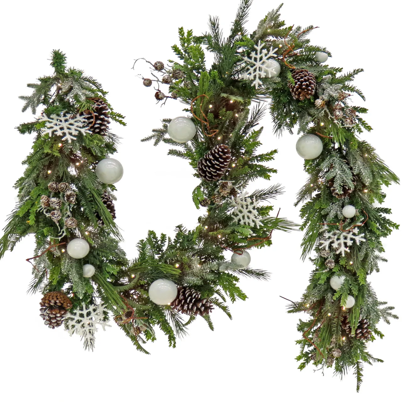 Clearance National Tree Company 9 ft. Pre-Lit Alpine Decorated Garland with Warm White LED Lights