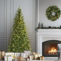 Clearance National Tree Company 6.5 ft. Pre-Lit Aspen Spruce Slim Tree with Clear Lights