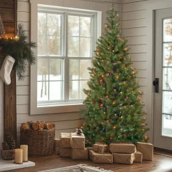 Clearance National Tree Company 7 ft. Pre-Lit Aspen Spruce Slim Tree with Multicolor Lights