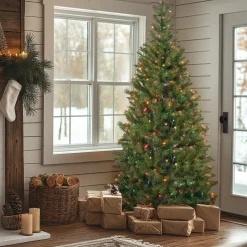 Online National Tree Company 7.5 ft. Pre-Lit Aspen Spruce Slim Tree with Multicolor Lights