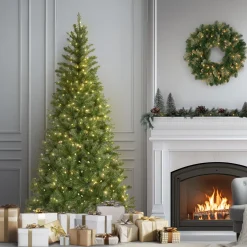 Clearance National Tree Company 7.5 ft. Pre-Lit Aspen Spruce Slim Tree with Clear Lights
