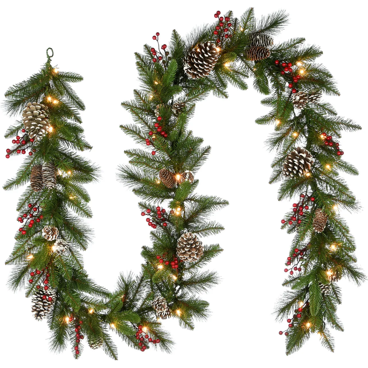 Online National Tree Company 9 ft. Pre-Lit Bristle Berry Pine Garland with LED Lights