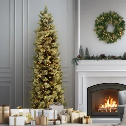 New National Tree Company 9 ft. Pre-Lit Carolina Pine Slim Tree with Clear Lights