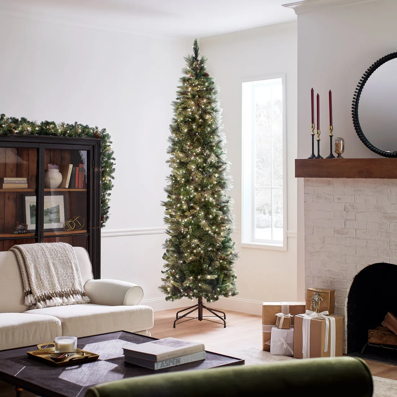 New National Tree Company 9 ft. Pre-Lit Carolina Pine Slim Tree with Clear Lights