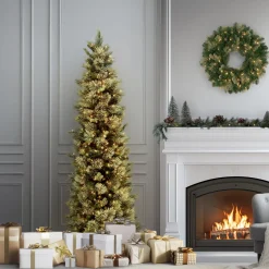 Hot National Tree Company 6.5 ft. Pre-Lit Carolina Pine Slim Tree with Clear Lights