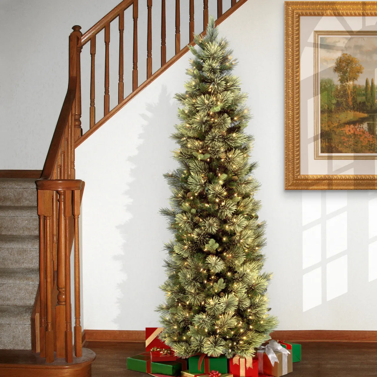 Clearance National Tree Company 7 ft. Pre-Lit Carolina Pine Slim Tree with Clear Lights
