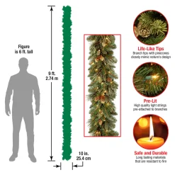 New National Tree Company 9 ft. Pre-Lit Carolina Pine Garland with Clear Lights