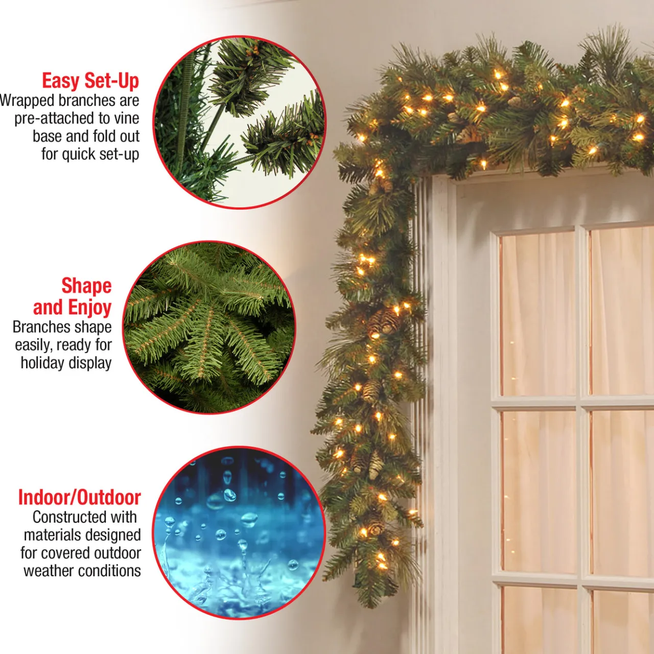 New National Tree Company 9 ft. Pre-Lit Carolina Pine Garland with Clear Lights