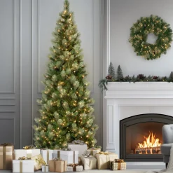 Online National Tree Company 9 ft. Pre-Lit Charleston Pine Slim Tree with Clear Lights