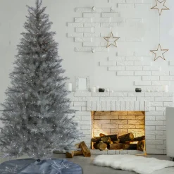 Discount National Tree Company 7.5 ft. Pre-Lit Christmas Crystal Pine Silver Metallic Tree