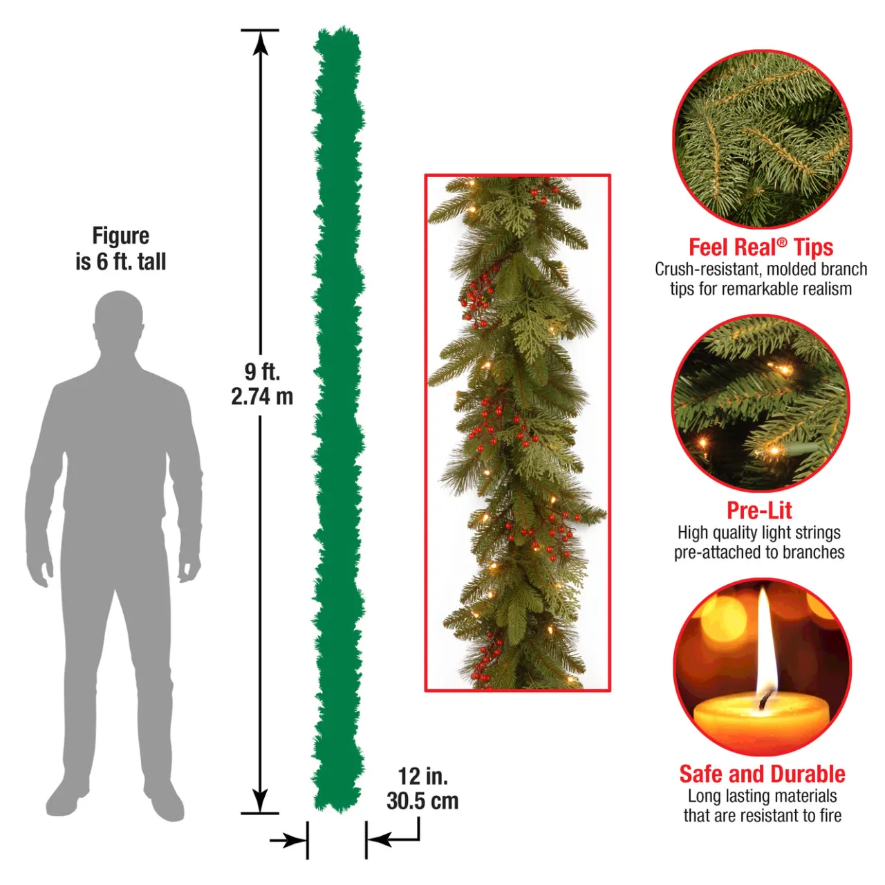 Clearance National Tree Company 9 ft. Pre-Lit Classical Collection Garland with Clear Lights