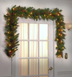 Hot National Tree Company 9 ft. Pre-Lit Classical Collection Garland with Clear Lights and Holly Leaves