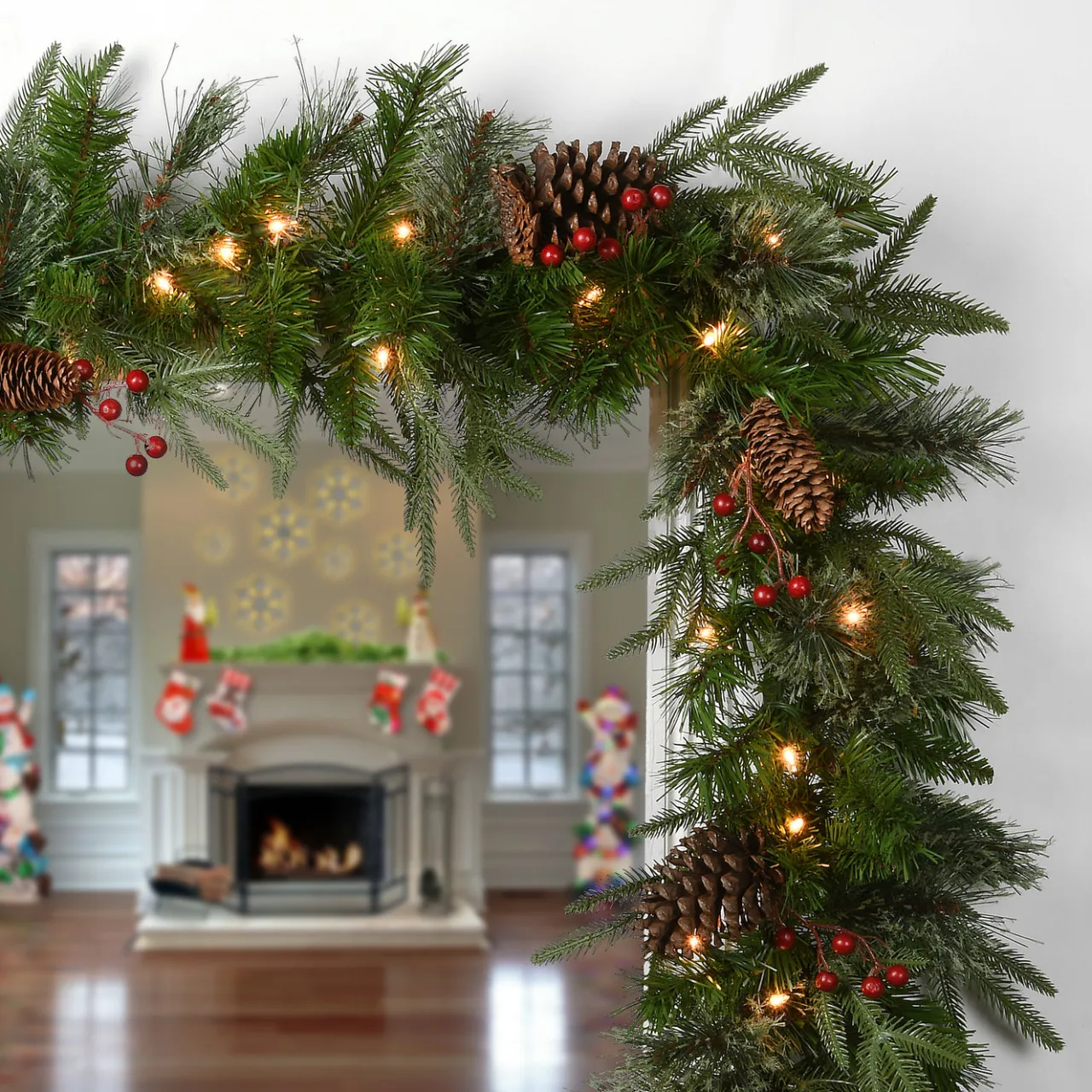 Outlet National Tree Company 9 ft. Pre-Lit Colonial Fir Garland with Clear Lights
