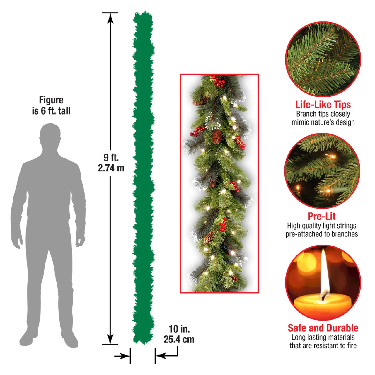 Online National Tree Company 9 ft. Pre-Lit Crestwood Spruce Garland with LED Lights