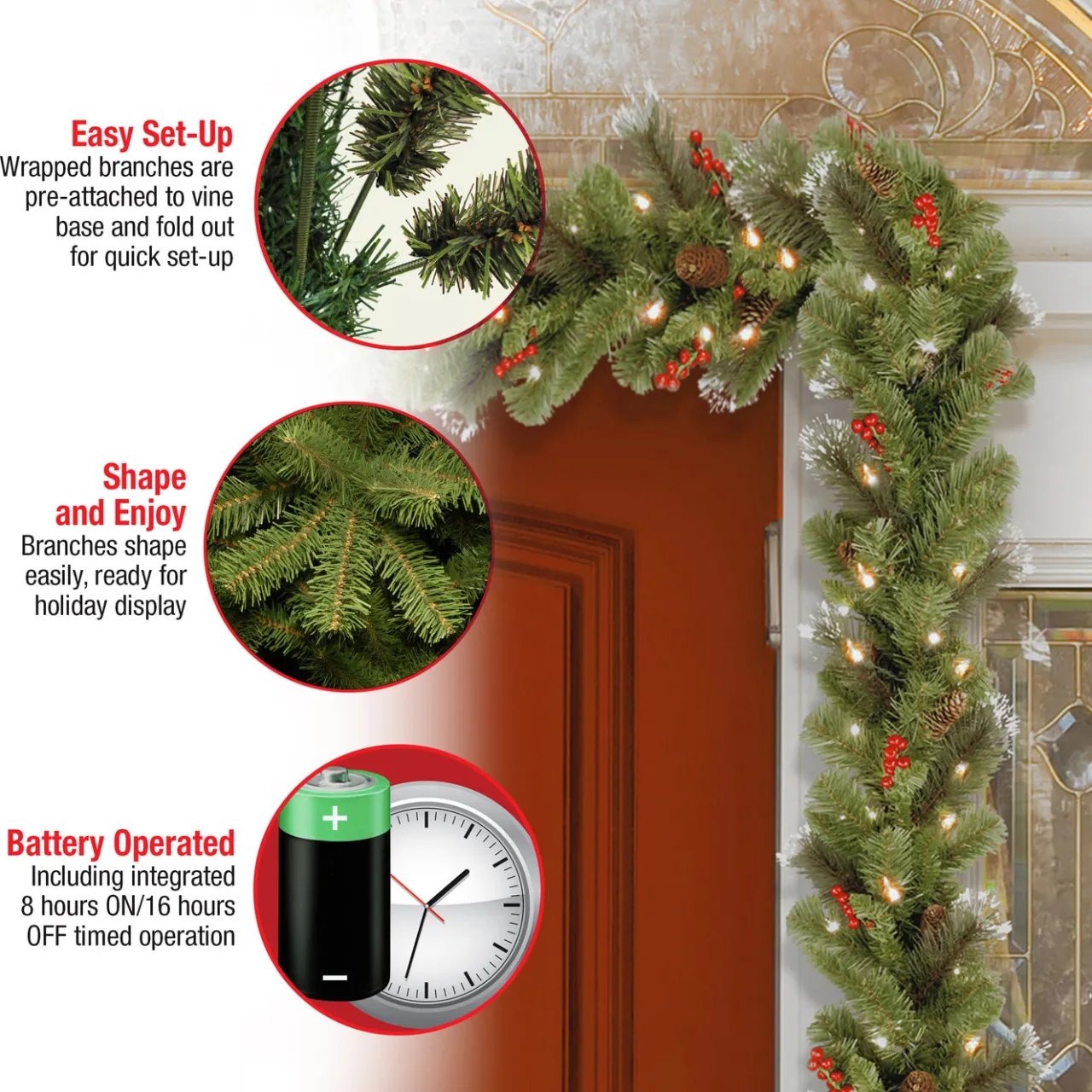 Online National Tree Company 9 ft. Pre-Lit Crestwood Spruce Garland with LED Lights