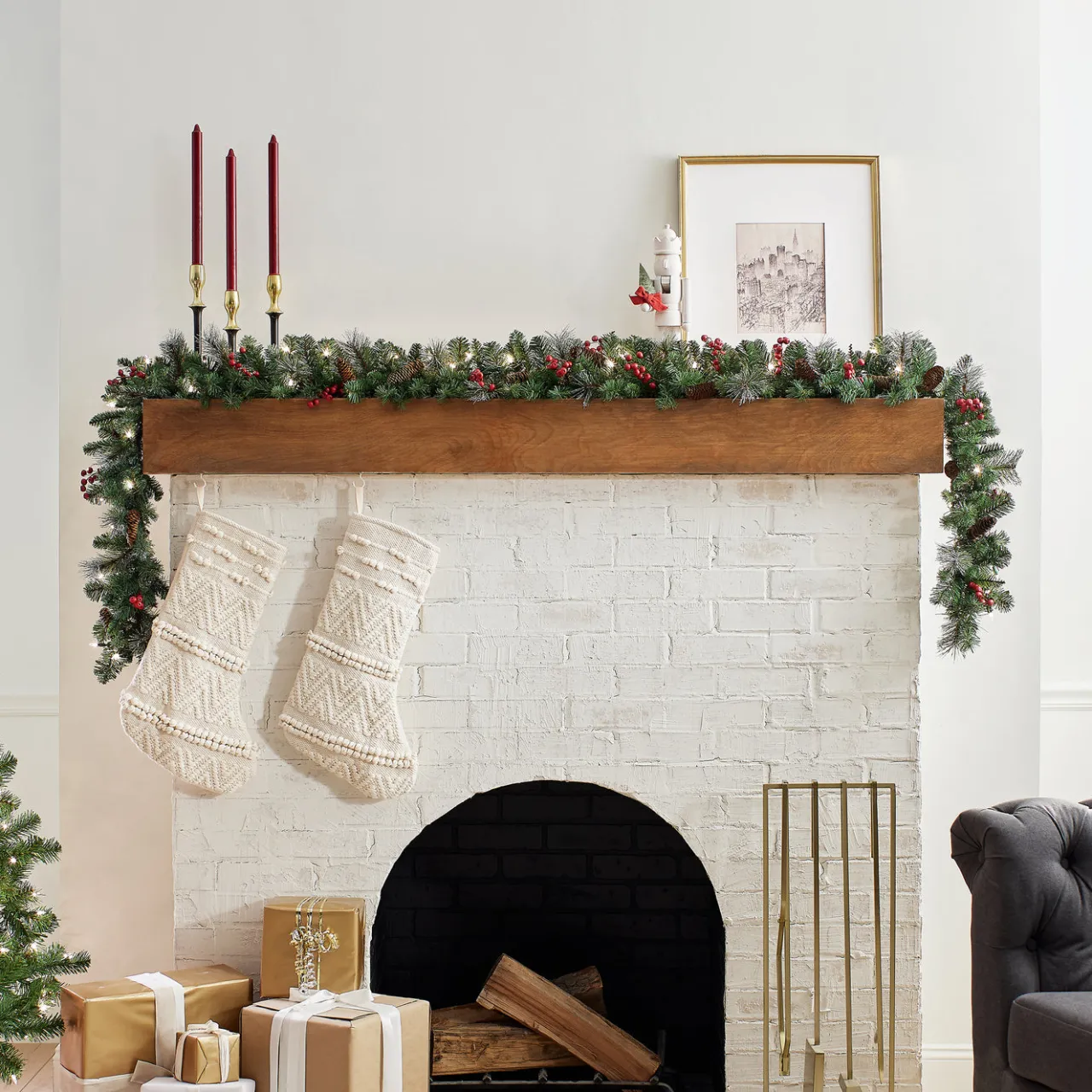Clearance National Tree Company 9 ft. Pre-Lit Crestwood Spruce Garland with Clear Lights