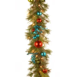Outlet National Tree Company 9 ft. Pre-Lit Decorative Collection Retro Garland with Warm White LED Lights