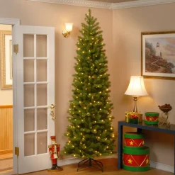 Hot National Tree Company 7.5 ft. Pre-Lit Downswept Douglas Fir Pencil Slim Tree with Clear Lights