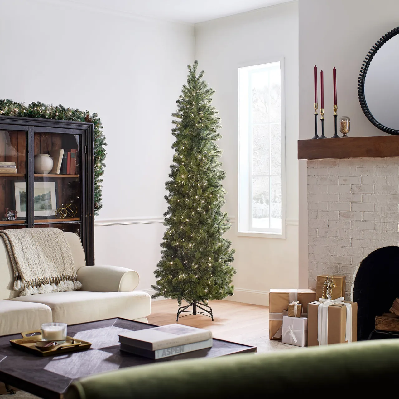 Hot National Tree Company 7.5 ft. Pre-Lit Downswept Douglas Fir Pencil Slim Tree with Clear Lights