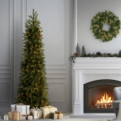 Best National Tree Company 6.5 ft. Pre-Lit Downswept Douglas Fir Pencil Slim Tree with Clear Lights