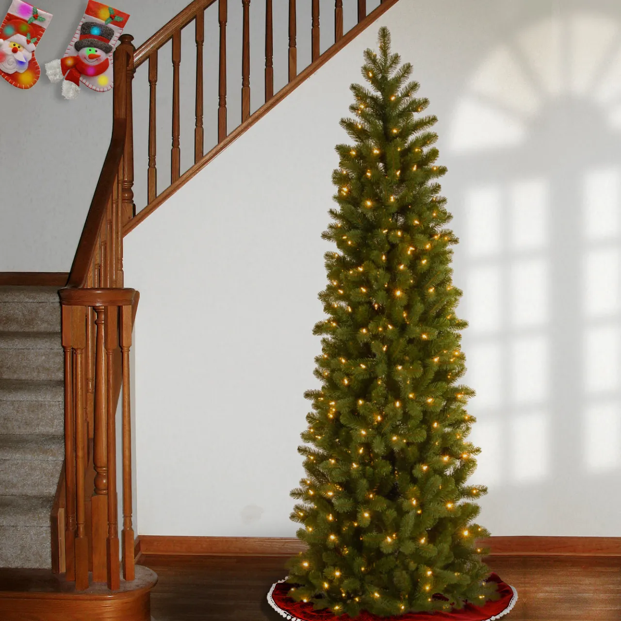 Best National Tree Company 6.5 ft. Pre-Lit Downswept Douglas Fir Pencil Slim Tree with Clear Lights