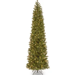 Hot National Tree Company 9 ft. Pre-Lit Downswept Douglas Fir Pencil Slim Tree with Clear Lights
