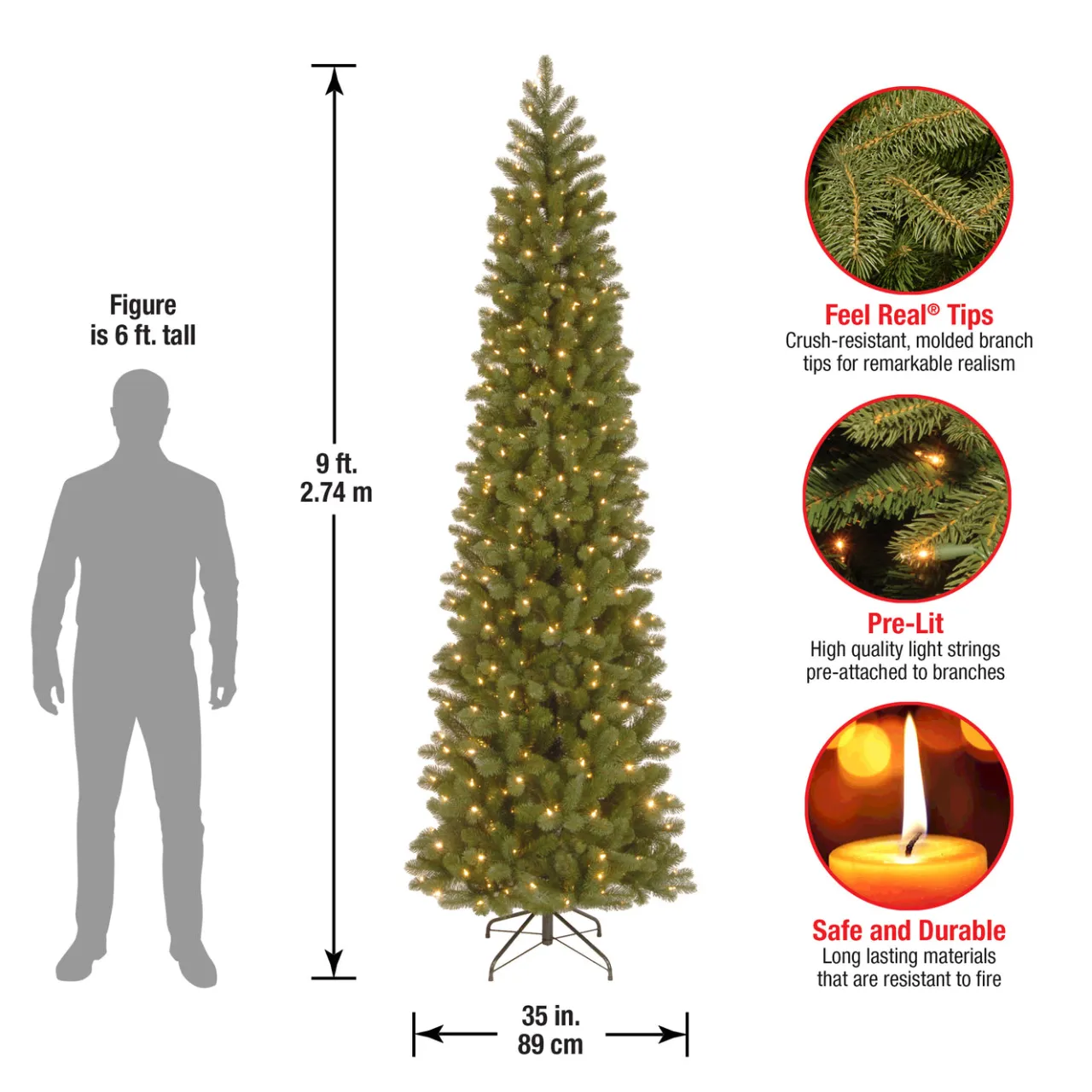 Hot National Tree Company 9 ft. Pre-Lit Downswept Douglas Fir Pencil Slim Tree with Clear Lights