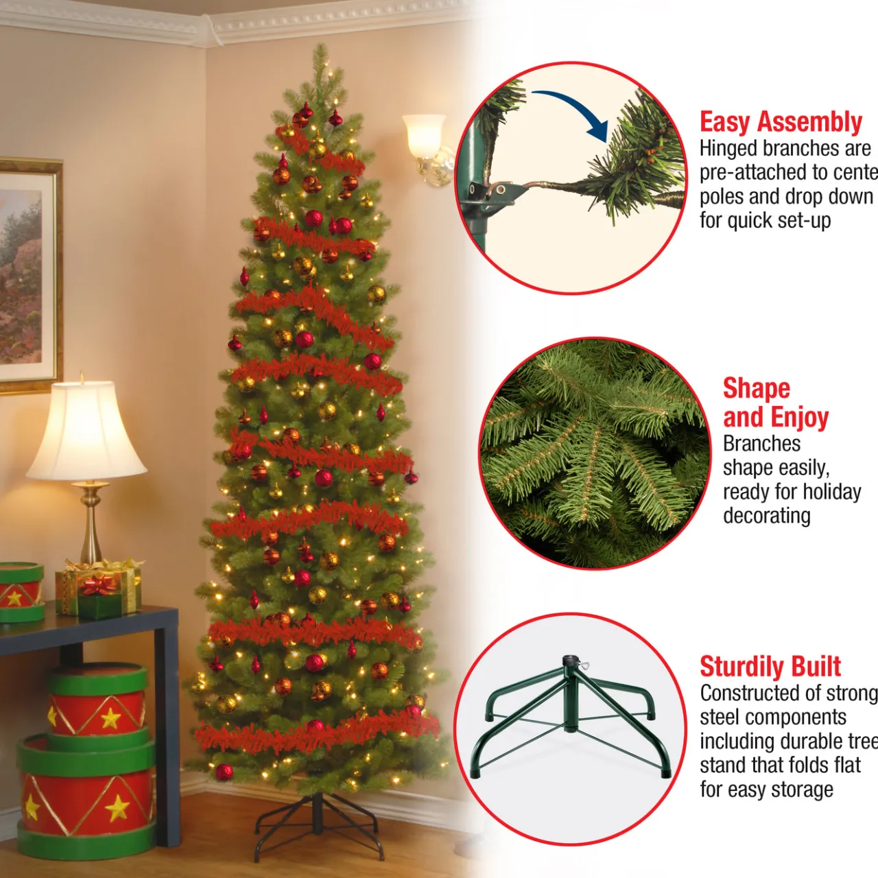 Hot National Tree Company 9 ft. Pre-Lit Downswept Douglas Fir Pencil Slim Tree with Clear Lights