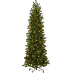 New National Tree Company 6.5 ft. Pre-Lit Downswept Douglas Fir Pencil Slim Tree with Dual Color LED Lights