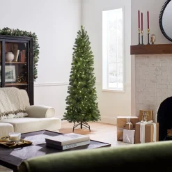 New National Tree Company 6.5 ft. Pre-Lit Downswept Douglas Fir Pencil Slim Tree with Dual Color LED Lights