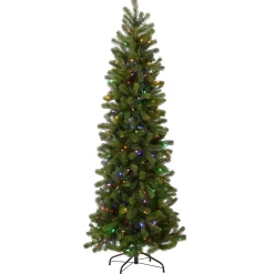 New National Tree Company 6.5 ft. Pre-Lit Downswept Douglas Fir Pencil Slim Tree with Dual Color LED Lights