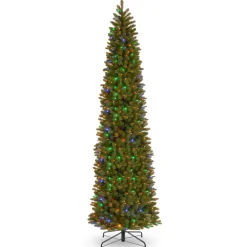Sale National Tree Company 12 ft. Pre-Lit Downswept Douglas Fir Pencil Slim Tree with Dual Color LED Lights