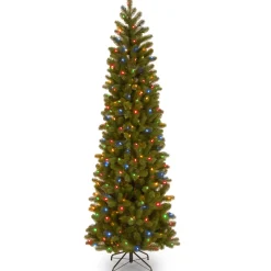 Online National Tree Company 7.5 ft. Pre-Lit Downswept Douglas Fir Pencil Slim Tree with Dual Color LED Lights