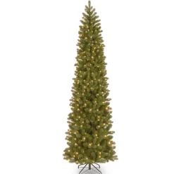 Sale National Tree Company 9 ft. Pre-Lit Downswept Douglas Fir Pencil Slim Tree with Dual Color LED Lights