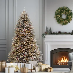 Discount National Tree Company 7.5 ft. Pre-Lit Dunhill Fir Flocked Tree with 750 Clear Lights