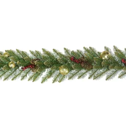 Discount National Tree Company 9 ft. Pre-Lit Dunhill Fir Glittery Gold Garland with LED Lights