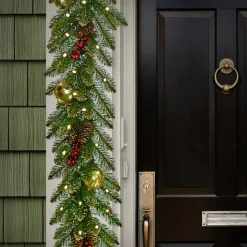 Discount National Tree Company 9 ft. Pre-Lit Dunhill Fir Glittery Gold Garland with LED Lights
