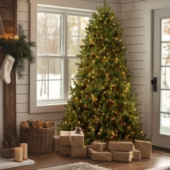 Best National Tree Company 7.5 ft. Pre-Lit Dunhill Fir Hinged Tree with Clear Lights