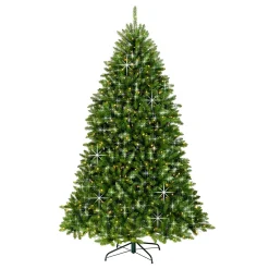Hot National Tree Company 7.5 ft. Pre-Lit Dunhill Fir Shimmer Tree Silver Tinsel with Dual Color LED Lights