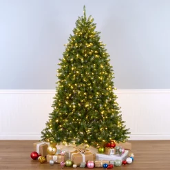 Hot National Tree Company 7.5 ft. Pre-Lit Dunhill Fir Shimmer Tree Silver Tinsel with Dual Color LED Lights