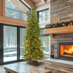 Sale National Tree Company 9 ft. Pre-Lit Dunhill Fir Slim Tree with Clear Lights