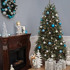 National Tree Company 7.5 ft. Pre-Lit Dunhill Fir Snowy Blue Tree with Clear Lights
