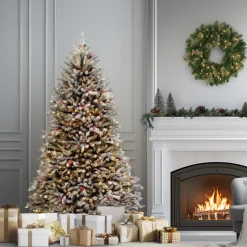 Hot National Tree Company 6.5 ft. Pre-Lit Dunhill Fir Snowy Tree with Clear Lights