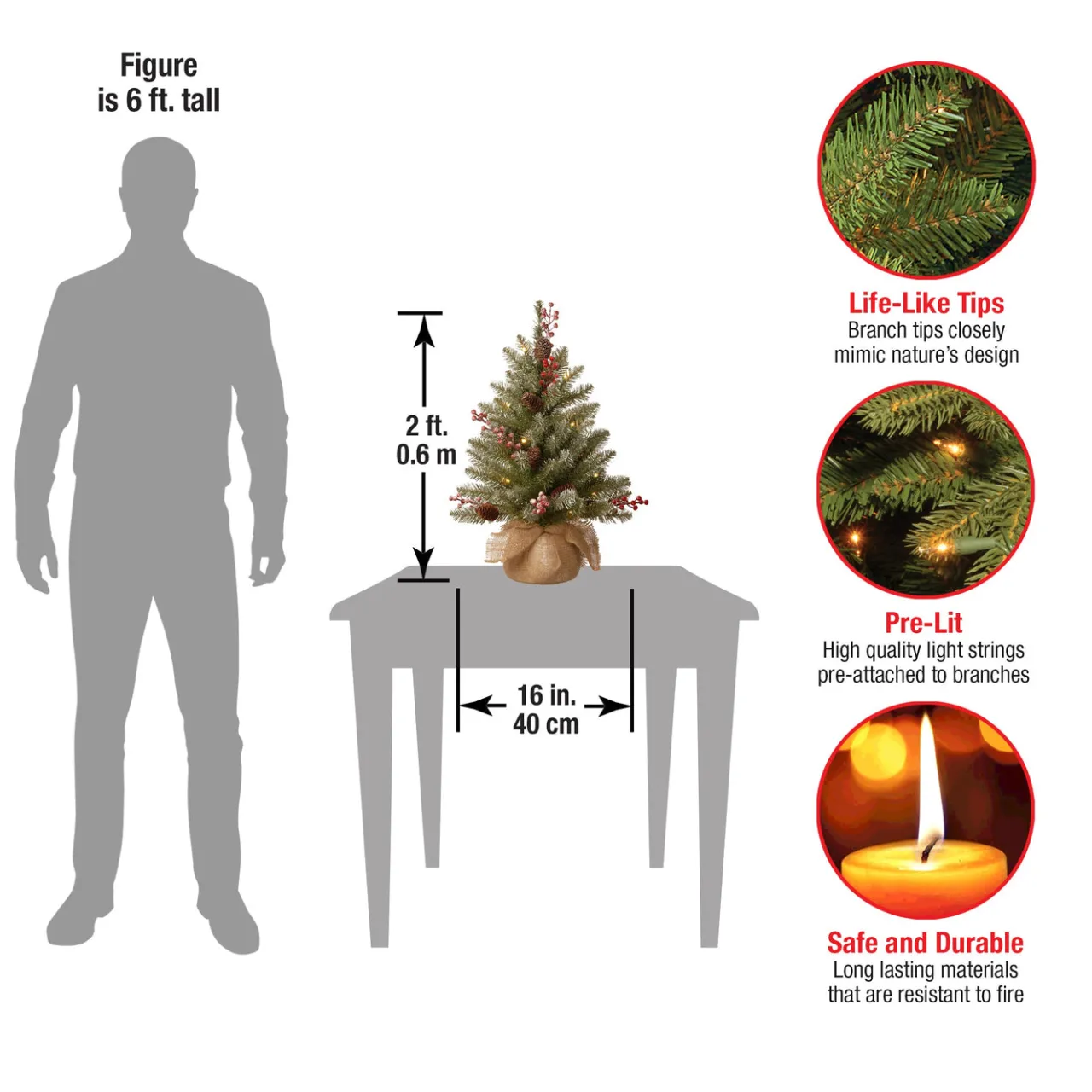 National Tree Company 2 ft. Pre-Lit Dunhill Fir Tree with LED Lights