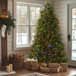 Discount National Tree Company 7.5 ft. Pre-Lit Dunhill Fir Tree with Dual Color LED Lights