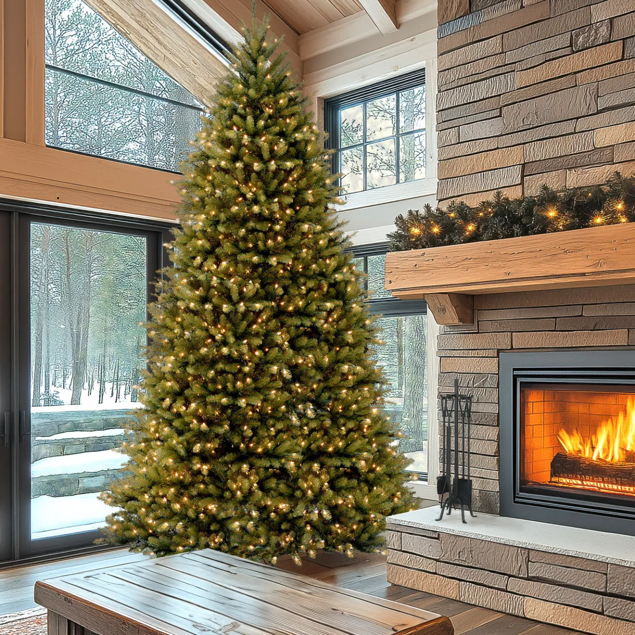 Clearance National Tree Company 12 ft. Pre-Lit Dunhill Fir Tree with PowerConnect Dual Color LED Lights