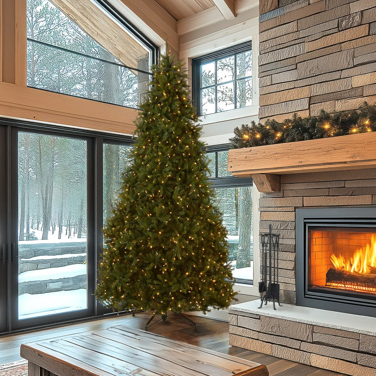 Clearance National Tree Company 10 ft. Pre-Lit Dunhill Fir Tree with Dual Color LED Lights